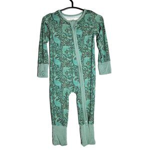 Newblette Attire Bamboo Lockness Monster Convertible Zip Romper 0-3m Pajamas